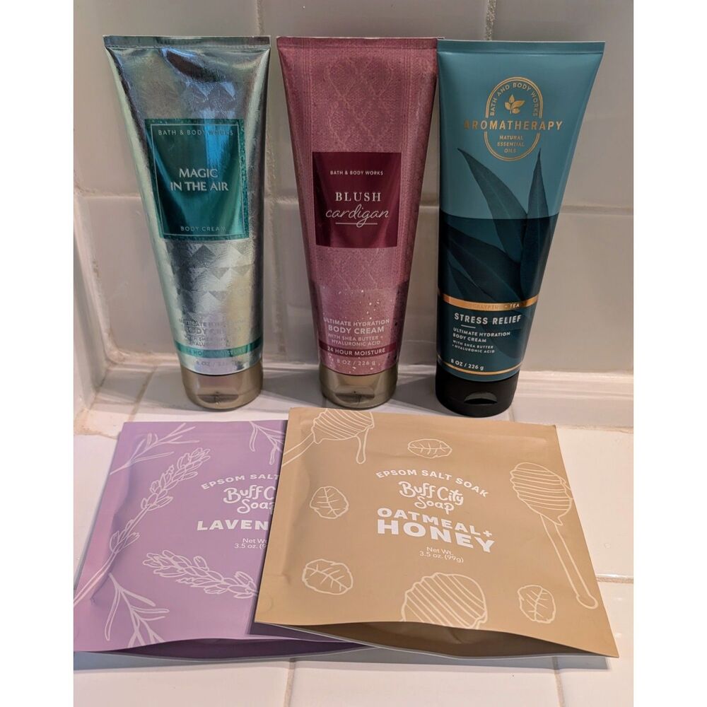 Bath & Body Works Body Cream Lot + Buff City Soap Epsom Salt Soaks NWT